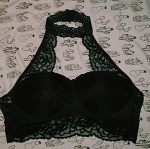 Halter neck choker lined bralette - black